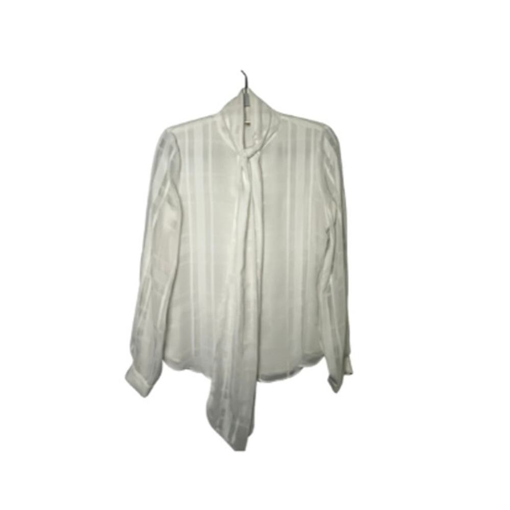 Calvin Klein Sheer White Blouse with Neck Tie Ladies Size Small